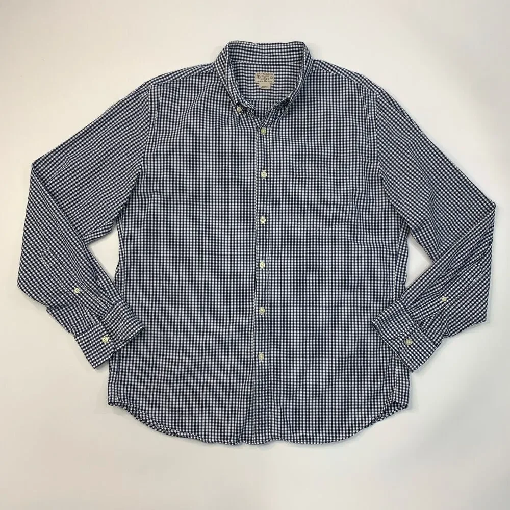 J Crew Shirt Mens Large Navy Gingham Check Button Down Woven Long Sleeve Cotton